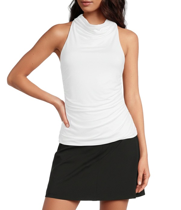 フレンチコネクション レディース トップス シャツ ギャザー ノースリーブ ジャージー French Connection Gibson Jersey Ruched Cowl Neck Sleeveless Top Summer White ホワイト｜ReVida 店
