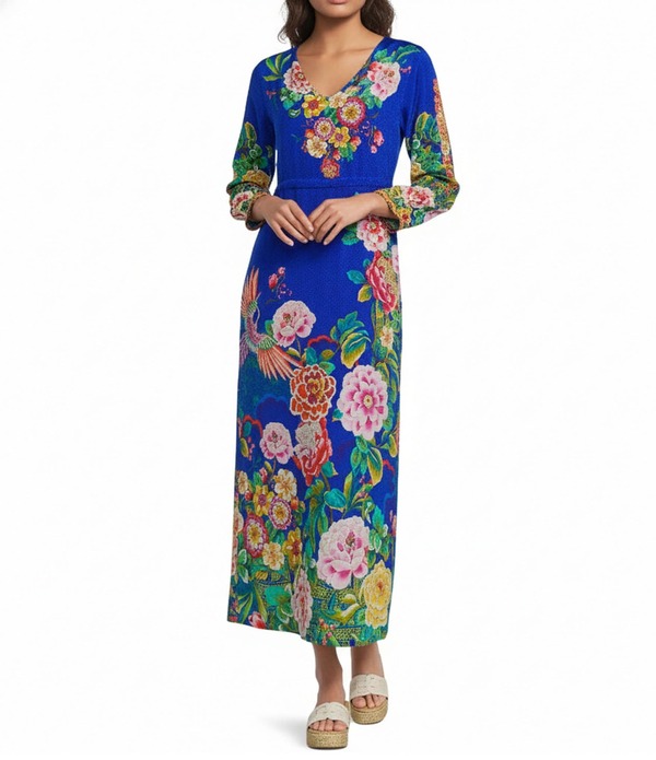 ジョニーワズ レディース トップス ワンピース Vネック フラワー柄 プリント シルク マキシ フラワー JOHNNY WAS Tieni Silk Victoria Floral Scarf Print V-Neck Long Sleeve Maxi Dress Victoria Scarf