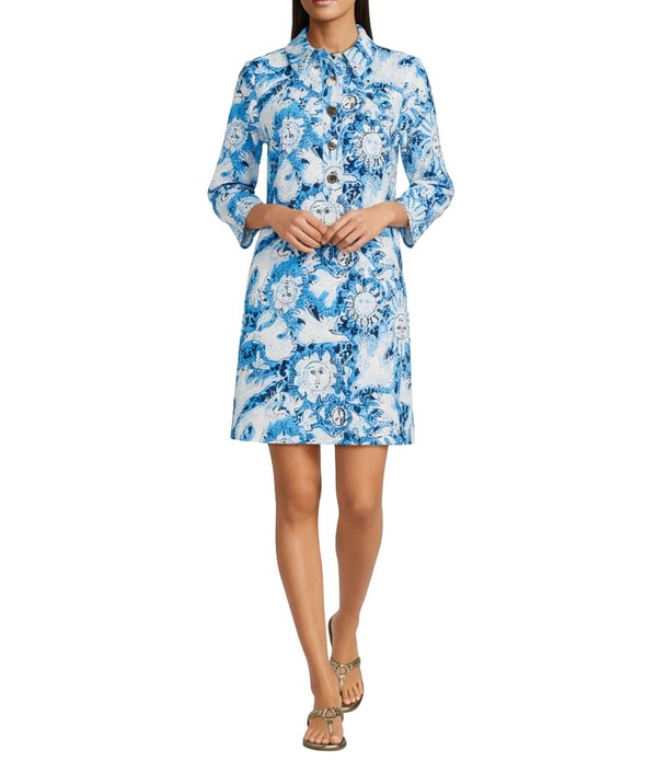 リリーピュリッツァー レディース トップス ワンピース プリント ミニ Lilly Pulitzer Gabi Lilly Guls Printed Pique Point Collar 3/4 Sleeve Mini Dress Bellevue Blue ブルー