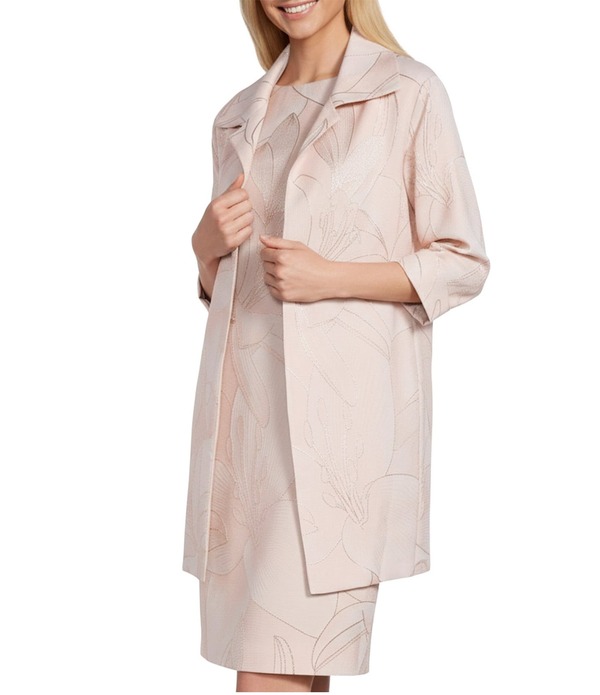 キャロライン サクラ色 レディース アウター 厚地の外套 上衣 Caroline Rose Luminous Lilies Jacquard Notch Collar Bracelet Sleeve Party Jacket Soft Pink サクラ色
