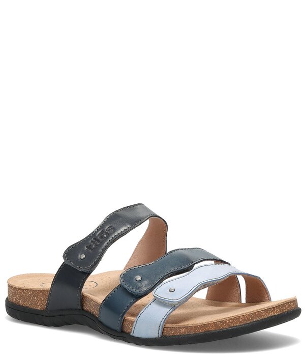 タオスフットウェア レディース シューズ パンプス サンダル 色つや立ちはだかる なめし革 Taos Footwear Scribble Colorblock Leather Slide Sandals Blue Multi 青み