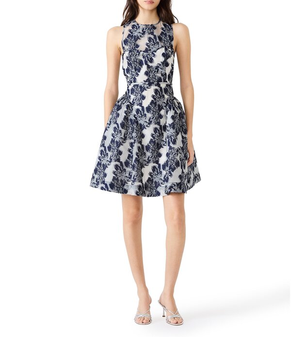 スティーブ マデン レディース トップス ワンピース フラワー柄 プリント ミニ ノースリーブ フラワー Steve Madden Rora Floral Print Crew Illusioneckline Sleeveless Drop Waist Mini Dress Navy Speckle ネイビー