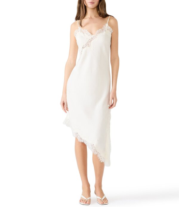スティーブ マデン レディース トップス ワンピース Vネック アシンメトリー サテン ノースリーブ レース Steve Madden Danna Satin V-Neck Sleeveless Lace Asymmetrical Slip Dress Cream クリーム｜ReVida 店 9,086円