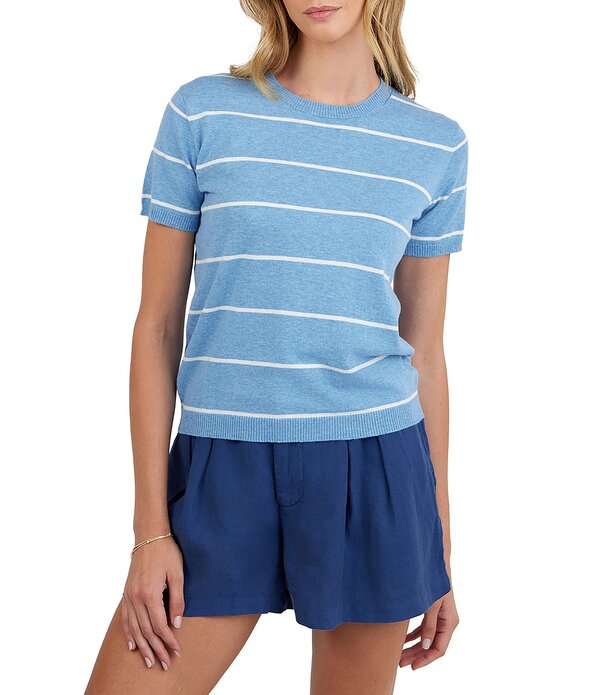 ベラダール レディース アウター ニット・セーター クルーネック Bella Dahl Cashmere Blend Knit Striped Crew Neck Short Sleeve Top Sailor Stripe ストライプ