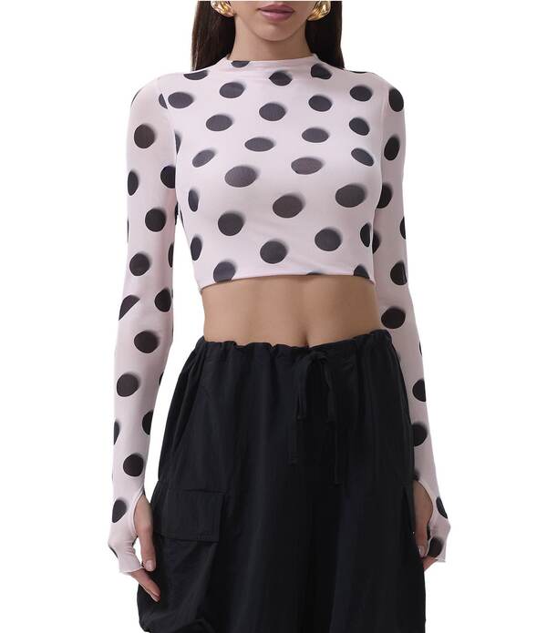 エーエフアールエム レディース トップス シャツ モックネック メッシュ ニット AFRM Eleni Dot Pattern Mock Neck Long Sleeve Mesh Knitop Rose Blur Dot