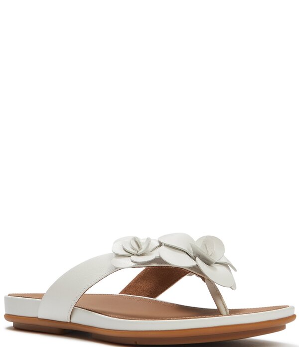 フィットフロップ レディース シューズ パンプス レザー FitFlop Gracie Flower Leather Flip Flops Urban White ホワイト