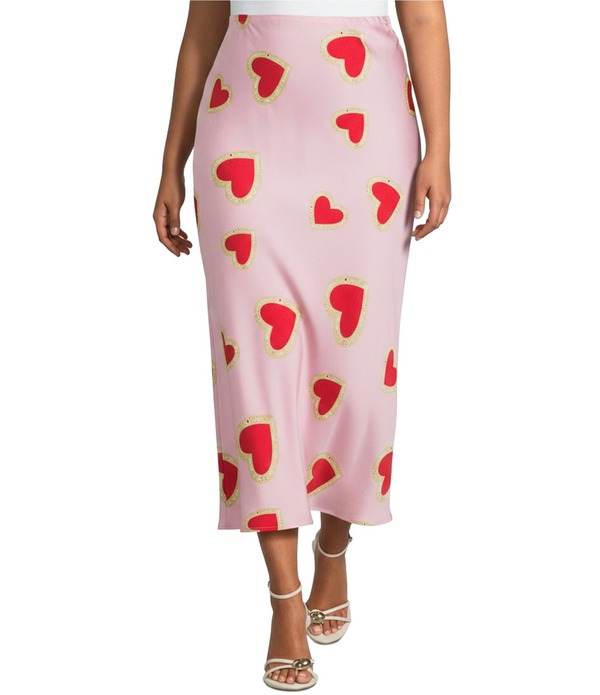 ネバーフリードレスド レディース ボトムスカート プラスサイズ プリント マキシ Never Fully Dressed Plusize Dorris Pink Hearts Printed Maxi Skirt Pink ピンク