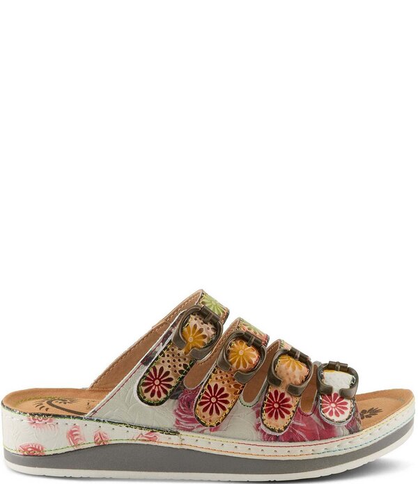 ラリティステ レディース シューズ サンダル フラワー柄 レザー フラワー L'ARTISTE Bellini Hand-Painted Embossed Floraleather Slide Sandals White Multi ホワイト