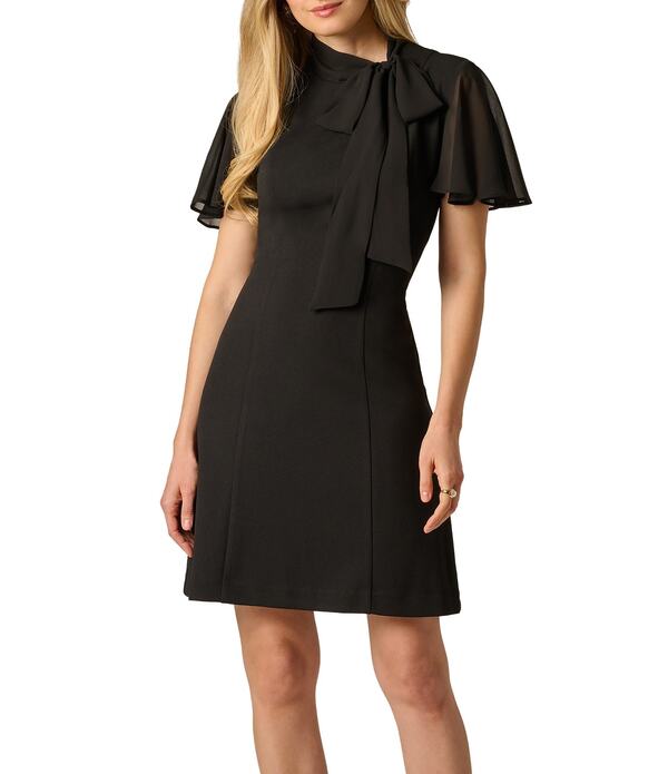 アドリアナ パペル レディース トップス ワンピース クレープ Adrianna Papell Crepe Bow Collar Flutter Sleeve Dress Black ブラック