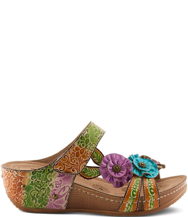 ラリティステ レディース シューズ サンダル レザー L'ARTISTE Ohsosweet Embossed Leather with Flowers Wedge Sandals Mango Multi マルチカラー