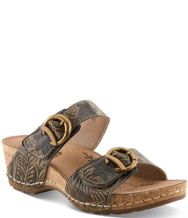 ラリティステ レディース シューズ サンダル フラワー柄 レザー フラワー L'ARTISTE Thebrassring Floral Embossed Leather Slide Sandals Black Multi ブラック