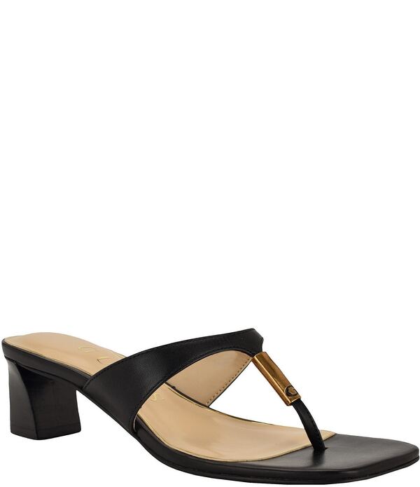 ゲス レディース シューズ 踵 サンダル なめし革 Guess Yaiza Leather Square Toe Thong Sandals Black 黒いこと