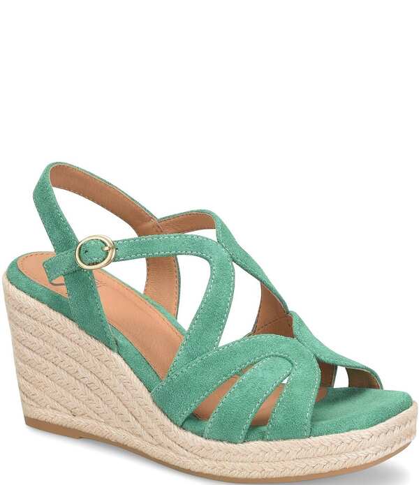 ソフト レディース シューズ スリッポン・ローファー プラットフォーム サンダル スエード Sofft Norma Suede Strappy Platform Espadrille Wedge Sandals Emerald エメラルド