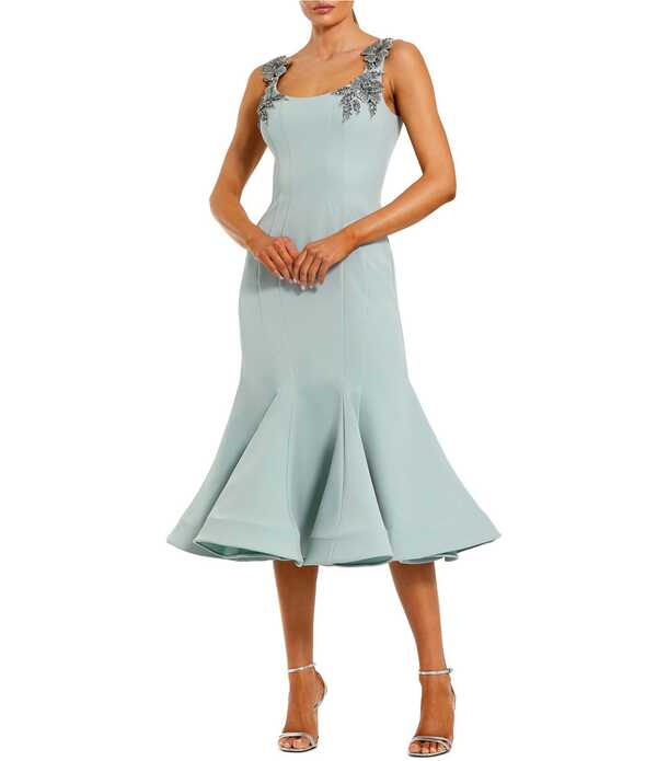 マックダガル レディース トップス ワンピース クレープ フラワー柄 ミディ フラワー Mac Duggal Crepe Trumpet Midi Dress With Floral Neckline Seafoam|ReVida 店