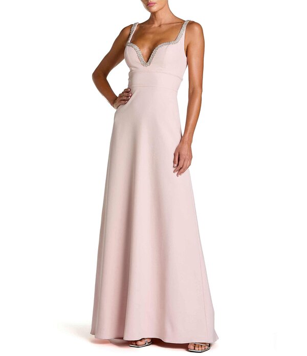 マックダガル レディース トップス ワンピース クレープ ノースリーブ Mac Duggal Crepe Sleeveless Longown With Rhinestone Trim Dusty Rose