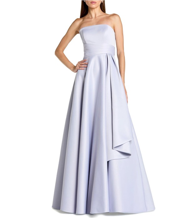 マックダガル レディース トップス 衣装 繻子 ストラップレス Mac Duggal Satin Strapless Long Ballgown With Bow Detail Periwinkle