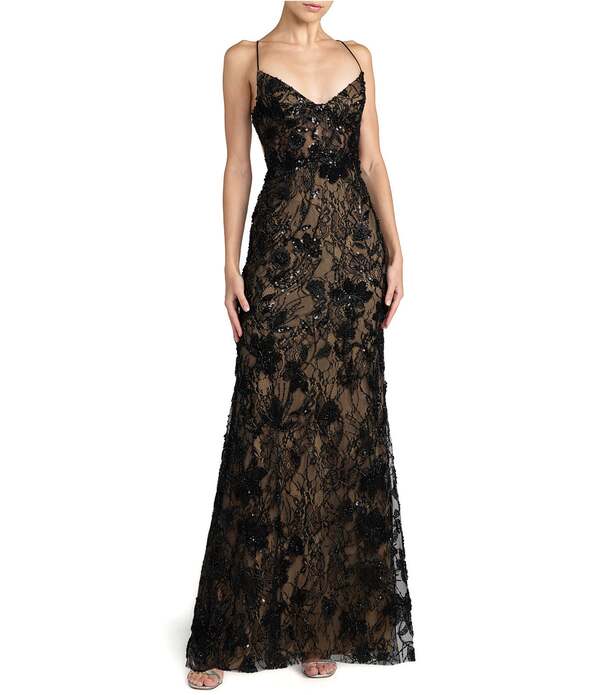 マックダガル レディース トップス ワンピース オープンバック フラワー柄 ノースリーブ 刺繍 フラワー Mac Duggal Floral Embroidered Sleeveless Open Back Longown Black Nude ブラック|ReVida 店