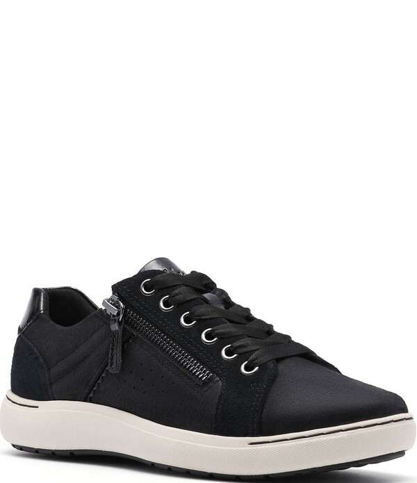 クラークス レディース シューズ スニーカー スピード競技 なめし革 Clarks Artisanalle Zen Mixed Leather Lace Up Zip Sneakers Black 黒いこと