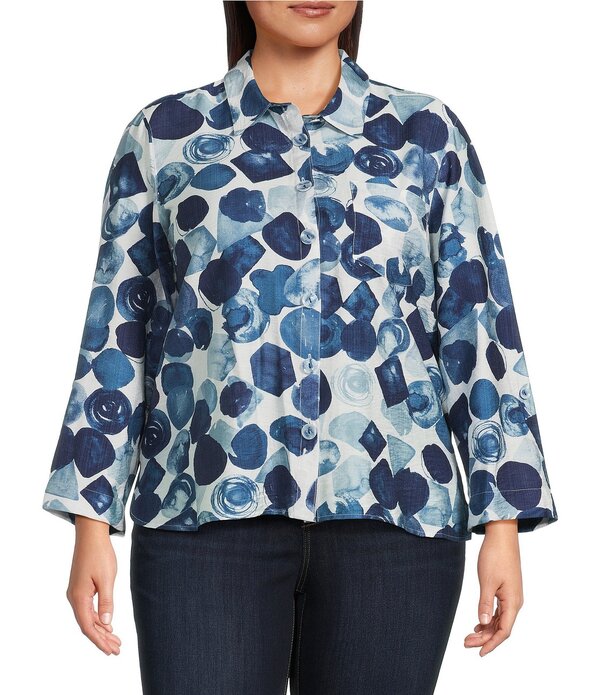 アリ マイルス レディース トップス シャツ プラスサイズ プリント Ali Miles Plusize Woven All Over Dot Print Point Collar 3/4 Roll-Tab Sleeve Button-Frontunic Dot Multi マルチカラー