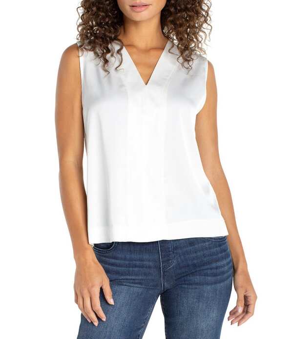 リヴァプール ロサンゼルス レディース トップス シャツ Vネック サテン ノースリーブ ニット Liverpoolos Angelesatin Knit V-Neck Sleeveless Top Whipped Cream クリーム