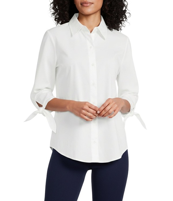 ジョーンズニューヨーク レディース トップス シャツ Jones New York Poplin Point Collar Long Tie Sleeve Button Front Shirt NYC White ホワイト 18,186円
