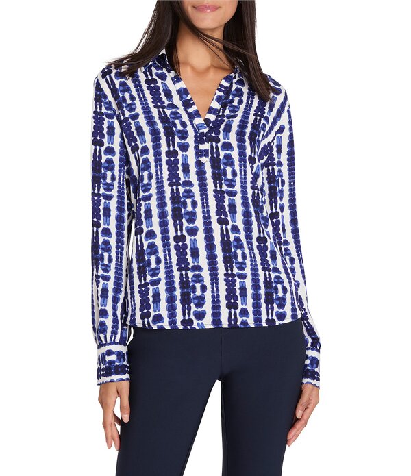 ニックアンドゾー レディース トップス シャツ NIC + ZOE Shibori Stripe Point Collar Long Sleeve Shirt Indigo Multi インディゴ｜ReVida 店