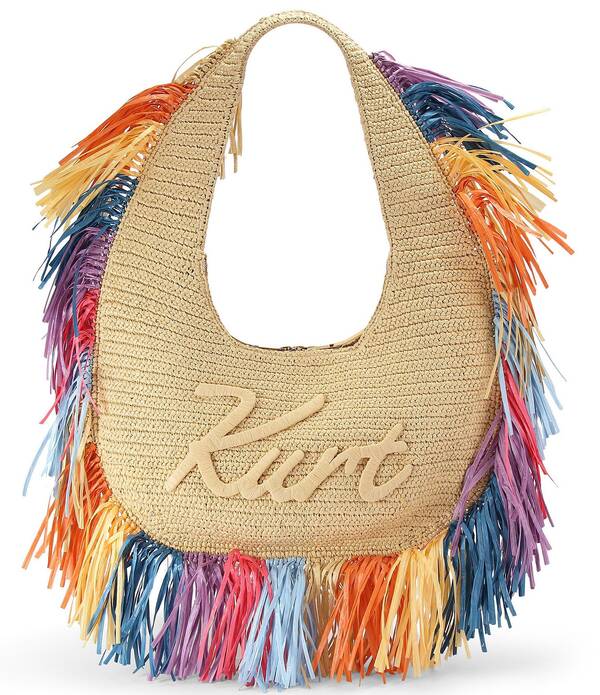 カートジェイガーロンドン レディース バッグ フリンジ Kurt Geiger London Kurt Large Woven Rainbow Fringe Hobo Bag Beige ベージュ