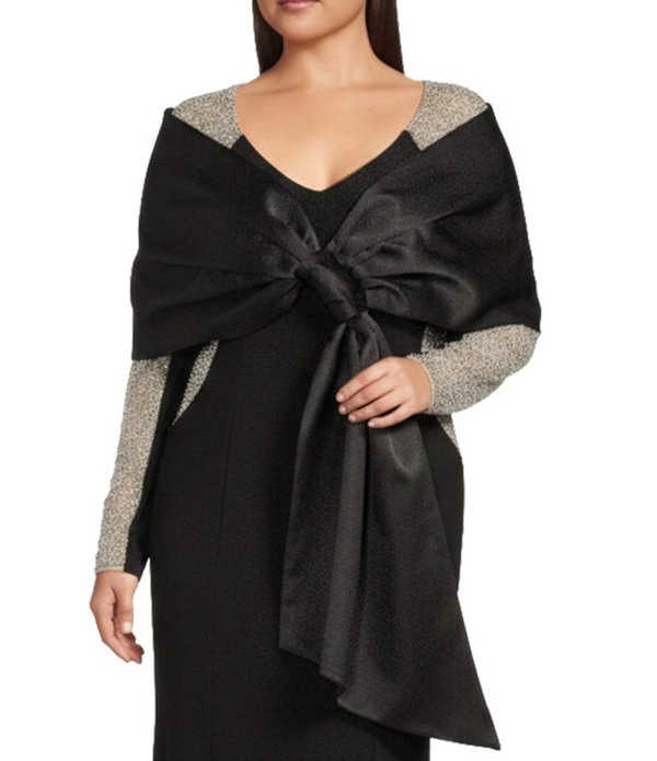 エスケープ レディース アクセサリー マフラー・ストール・スカーフ プラスサイズ サテン Xscape Plusize Satin Shawl Bowrap Black ブラック｜ReVida 店