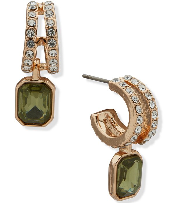 アンクライン レディース アクセサリー ピアス・イヤリング Anne Klein Crystal C Hoop Drop Earrings Gold/Green グリーン