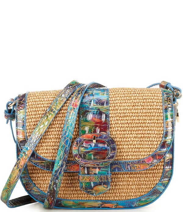 ブランミン レディース バッグ BRAHMIN Waterlily Melbourne Collection Portia Raffia Buckle Flap Crossbody Bag Waterlily|ReVida 店
