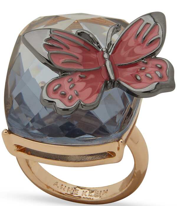 アンクライン レディース アクセサリー 指輪 Anne Klein Butterfly On Stone Statement Ring Black/Pink Multi ブラック