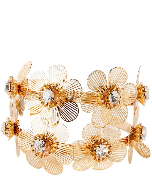 ナターシャ アクセサリー レディース ブレスレット・バングル・アンクレット フラワー柄 フラワー Natashaccessories Two Row Floral Filigree Rhinestone Statement Cuff Bracelet Gold/Crystal ゴールド