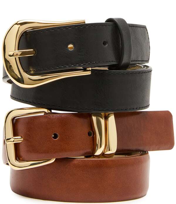 ディラーズ レディース アクセサリー ベルト Dillard's 2-For-1 Textured and Micro-Glazed Sculptural Keeper Belt Set Black/Brown ブラック