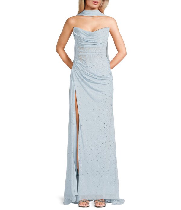 ジービー レディース トップス ワンピース メッシュ GB Mesh Embellished Cowl Neck Bodycon Long Dress Light Blue ブルー 43,680円