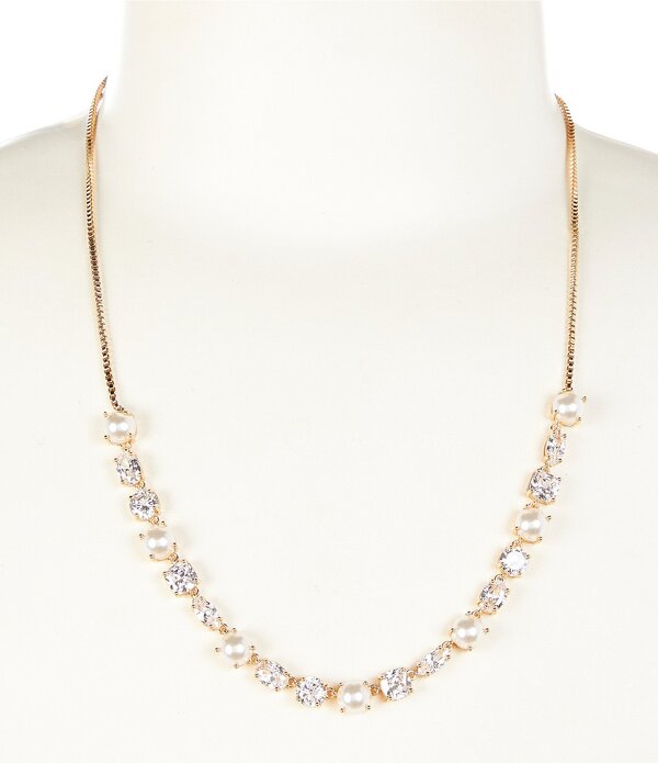 セザンヌ レディース アクセサリー ネックレス・チョーカー レース Cezanne Crystal CZ & Pearl Frontal Box Chain Collar Necklace Gold/CZ ゴールド