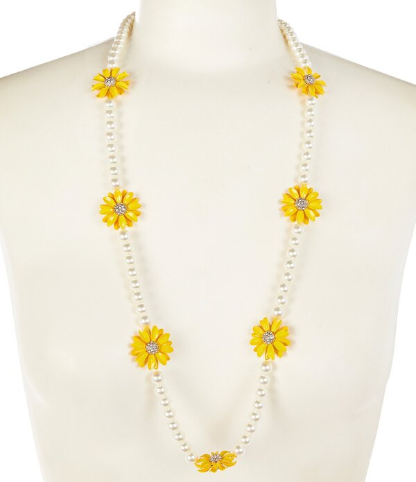 ディラーズ レディース アクセサリー ネックレス・チョーカー レース Dillard's Crystal Pave Yellow Daisy Station Pearlong Strand Necklace Gold/Yellow イエロー