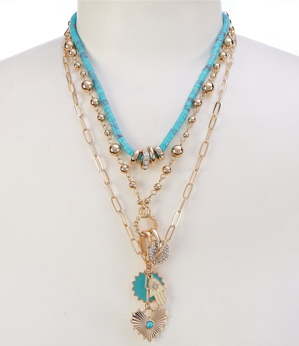 アンナ&アヴァ レディース アクセサリー ネックレス・チョーカー レース Anna & Ava Charm Statement Necklace Seturquoise/Gold ターコイズ