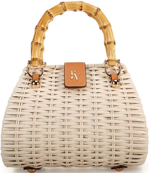 フランセスバレンタイン レディース 御徒面子 ミニ FRANCES VALENTINE Chick Mini Wicker Basket Bamboo Handle Satchel Bag Oyster