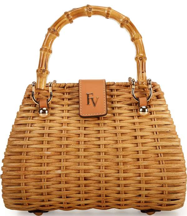 フランセスバレンタイン レディース 御徒面子 ミニ FRANCES VALENTINE Chick Mini Wicker Basket Bamboo Handle Satchel Bag Toast