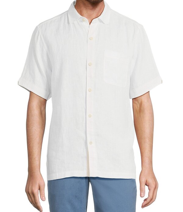 トッミーバハマ メンズ トップス シャツ リネン Tommy Bahama Linen Paradise Breezer Short Sleeve Woven Shirt White ホワイト｜ReVida 店