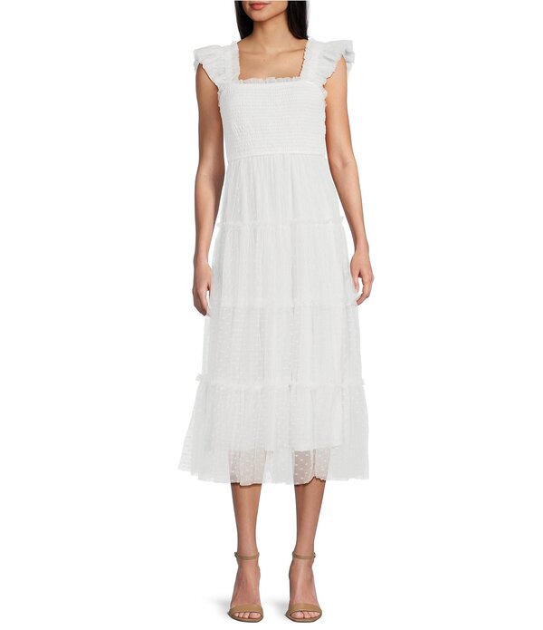 ブルーペッペーブルーペッパー レディース トップス ワンピース ティアード ミディ ノースリーブ レース Blu Pepper Lace Square Neck Sleeveless Tiered Midi Dress White ホワイト