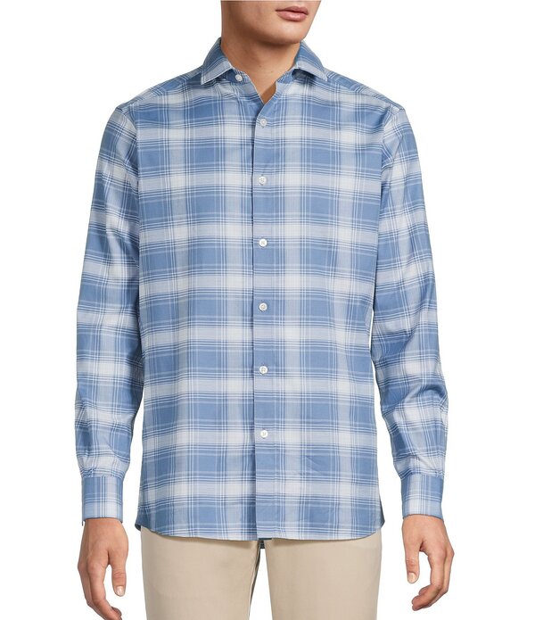 ハート型 シャフナー チーコ川 メンズ トップス プルオーバー 刷り上げる 厚地の外套 Hart Schaffner Marx Long Sleeve Plaid Print Coat Front Shirt Blue 青色