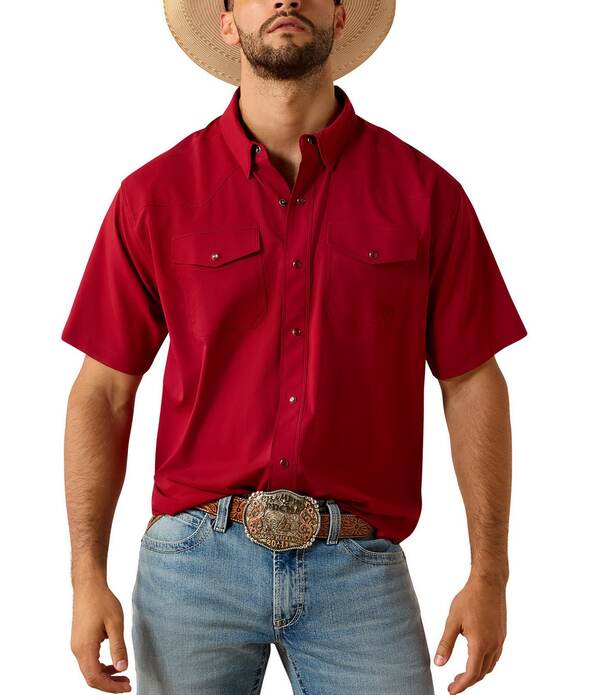 アリアト メンズ トップス シャツ Ariat Western VenTEK Short Sleeve Woven Shirt Rhubarb