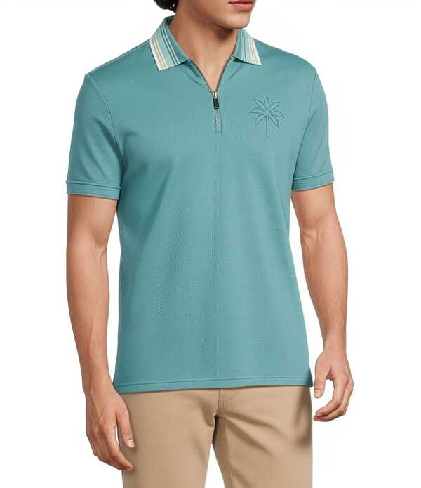 ムラノ メンズ トップス プルオーバー か細い填まる Murano Palm Springs Collection Slim Fitextured Quarter-Zip Short Sleeve Shirt Marine Teal ティール