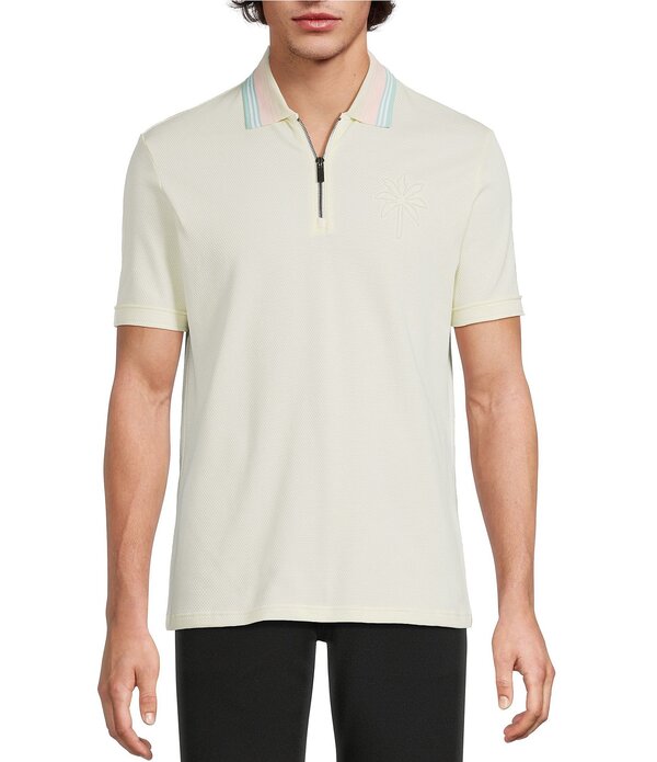 ムラノ メンズ トップス シャツ スリムフィット Murano Palm Springs Collection Slim Fitextured Quarter-Zip Short Sleeve Shirt Palemon