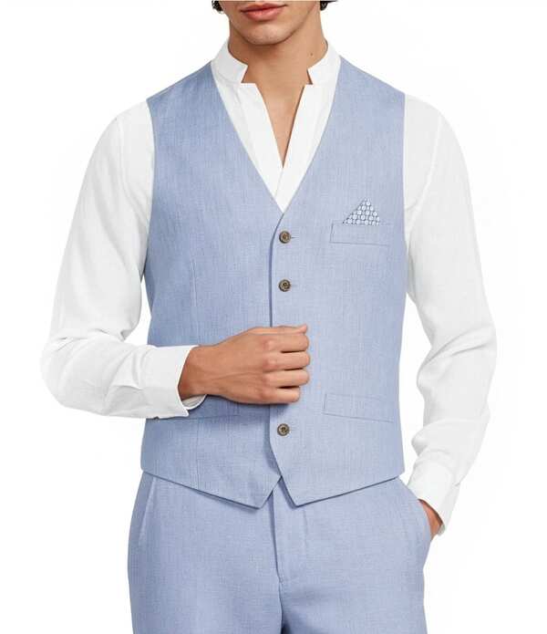 ムラノ メンズ アウター ベスト リネン Murano Baird McNutt Suit Separates Linen Vest Blue ブルー