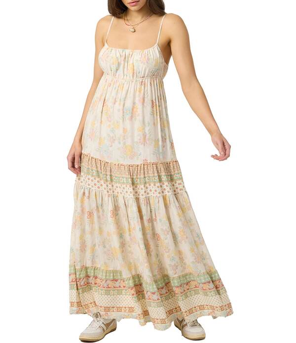 オニール レディース トップス ワンピース プリント ノースリーブ マキシ O'Neillillie Mixed-Media Printed Sleeveless Maxi Dress Tapioca