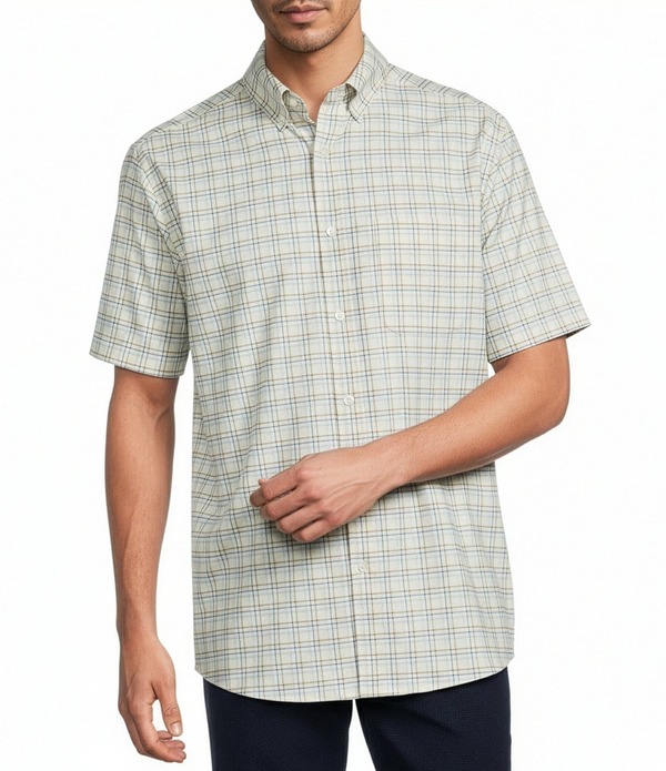 ラウンドトゥリーアンドヨーク メンズ トップス シャツ Roundtree & Yorke TravelSmart Easy Care Short Sleeve Twill Medium Plaid Sport Shirt White ホワイト|ReVida 店