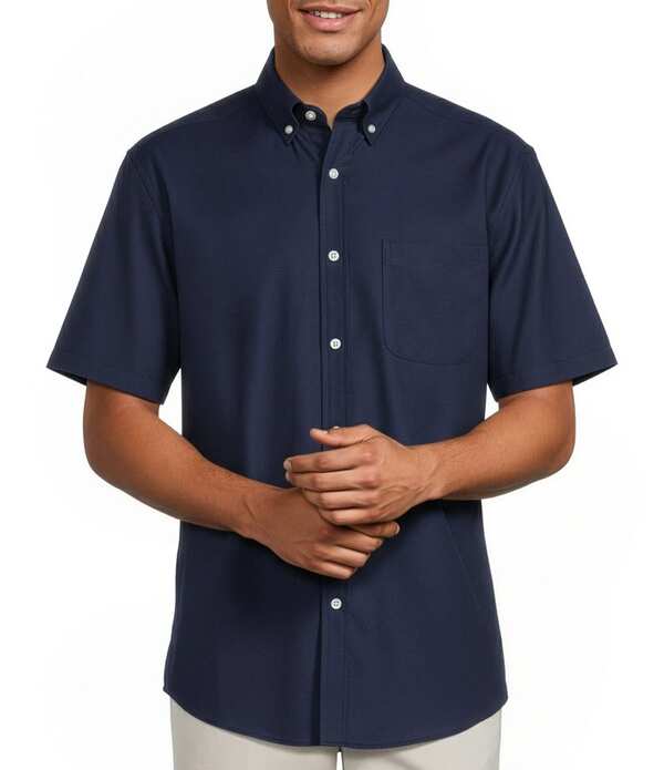 ラウンドトゥリーアンドヨーク メンズ トップス シャツ Roundtree & Yorke TravelSmart Easy Care Short Sleeve Solid Twill Sport Shirt Navy ネイビー｜ReVida 店