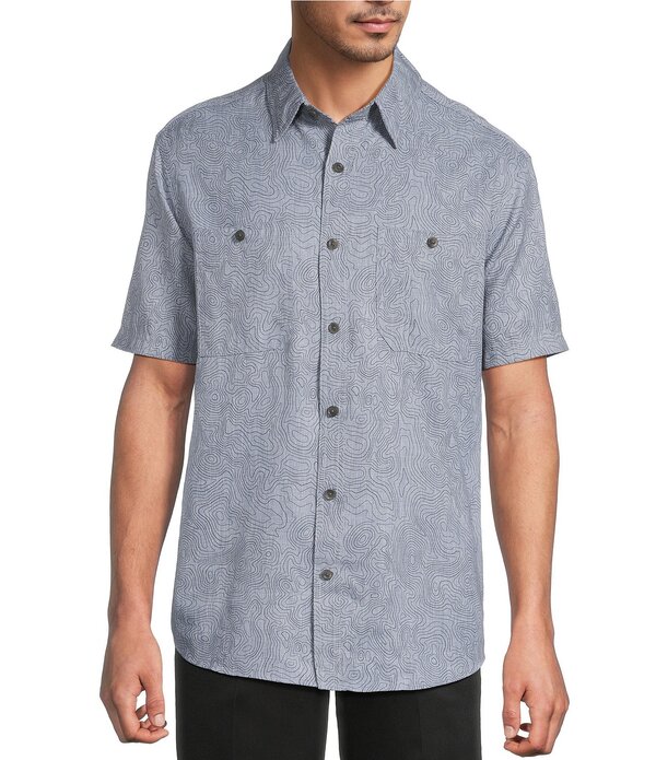 ラウンドトゥリーアンドヨーク メンズ トップス シャツ ボタンダウン プリント ダウン Roundtree & Yorke The Charter Vented Performance Button Down Collar Short Sleeve Maprint Sport Shirt Dark Grey グレー